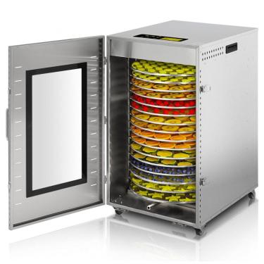 Imagem de Desidratador de Alimentos Profissional com Rotação Automática 360º e 16 Bandejas em Aço Inoxidável, 110V 1500W, Cercker, Prata