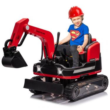 Imagem de Escavadeira Infantil Elétrica JOYLDIAS Vermelha 12V 360° Rotativa Buldôzer Controle Remoto MP3 USB Trilhos Multi-Terreno Toolbox