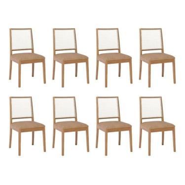Imagem de Kit 8 Cadeiras para Sala de Jantar Estofadas Marcela Madeira/Kaki