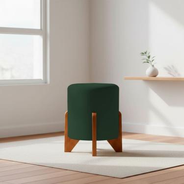 Imagem de Puff Decorativo Eloah Redondo Assento Extra para Sala Quarto Suede  Pufe com Pés de Madeira 