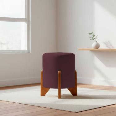 Imagem de Puff Decorativo Eloah Redondo Assento Extra para Sala Quarto Suede  Pufe com Pés de Madeira 