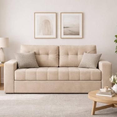 Imagem de Sofá Cama Casal em Tecido Veludo 182cm com Espuma D28 Murilo Veludo Bege