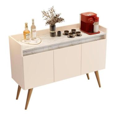 Imagem de Aparador Buffet Gold Marmorizado 3 Portas Pés Madeira Maciça - MOVEIS 