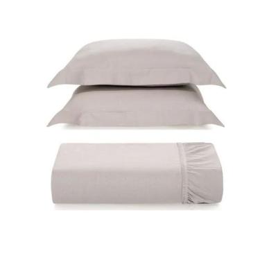Imagem de Kit 2 Fronhas + Lençol Queen c/ Elástico Bossa 300 Fios 100% Algodão K