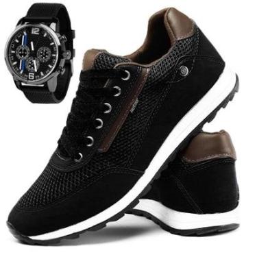 Imagem de Sapatênis Masculino Sapato Couro Legítimo Kit Com Relógio-Masculino