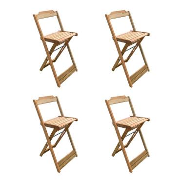 Imagem de Kit 4 Banquetas Bistrô Dobrável Madeira Maciça Assento Madeira Sem Pintura Crua 93 Cm Preguiçosa
