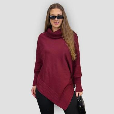 Imagem de Poncho Bico Feminino Punho Tricô Gola Capa Inverno Casual Lã - GIP, Bo
