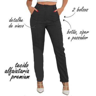 Imagem de Calça Social Alfaiataria Premium Cintura Alta Com Bolso Luxo Feminina 