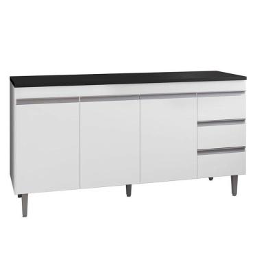 Imagem de Balcão de Cozinha Andréia Branco com Tampo 160 cm Preto Fosco – AJL