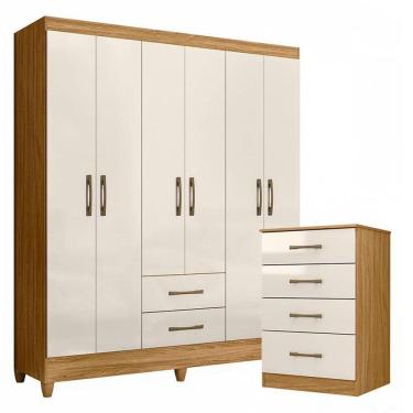 Imagem de Guarda Roupa Casal Panamá e Cômoda MS913 Freijó Off White  – Moval
