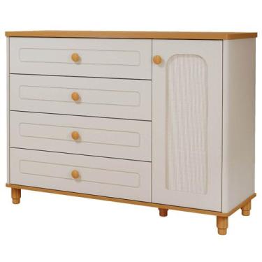 Imagem de Cômoda Bebê Alfajor Retrô Permobili 04 gavetas 01 porta MDF -, Off Whi