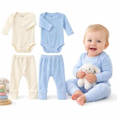 Imagem de Kit C/ 2 Conjuntos Bebês Body + Mijão Canelado Pé Reversível - - BEBE 