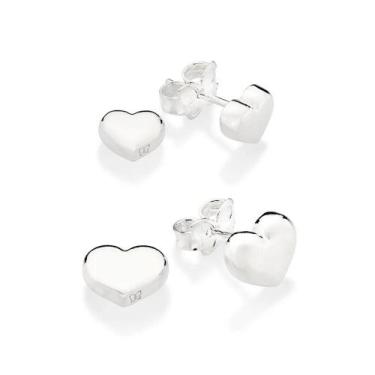 Imagem de Kit brincos com corações lisos de prata maciça 925 - Rommanel