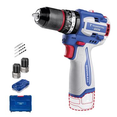 Imagem de Parafusadeira Furadeira de Impacto Tramontina by TOTAL 16V Brushless 66 N.m com 2 Baterias