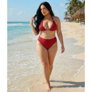 Imagem de Biquíni Plus Size Texturizado Cortininha e Cintura Alta GG 46/50 - Mod