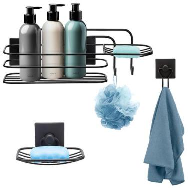 Imagem de Kit 3 Peças Acessórios Banheiro Sem Furo Fixação Dupla Face 3m Preto A