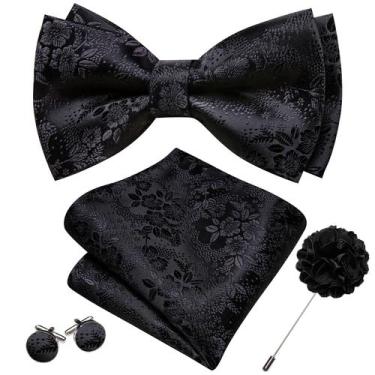 Imagem de Conjunto de gravata borboleta Barry.Wang Black Floral Silk Formal 13,5