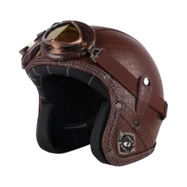 Imagem de Capacete Retrô Vintage De Couro PU Para Motocicleta Aberto 3/4 Estilo 
