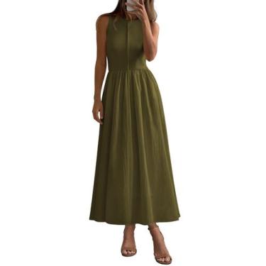 Imagem de Vestido Maxi Sem Mangas Patchwork Verde Militar PRETTYGARDEN Tamanho L