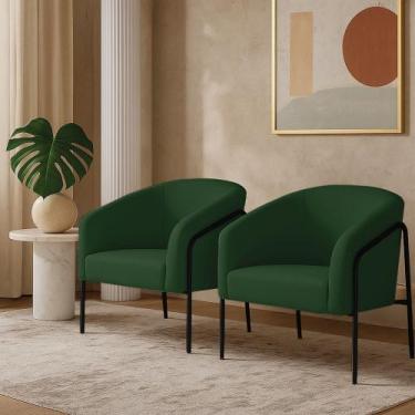 Imagem de Poltrona Sala Industrial Alta Preto Kit 2 Stella Veludo Verde D03 - D 