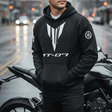 Imagem de Blusa De Moletom Casaco De Frio Yamaha Mt 07 Canguru Capuz, Preto, Bra