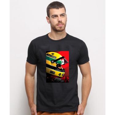Imagem de Camiseta masculina Preta algodao Ayrton Senna Piloto Famoso Desenho