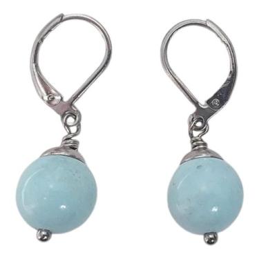Imagem de Brinco Gancho Fechado Aço e Larimar Bola - SN STONE, Azul, Claro