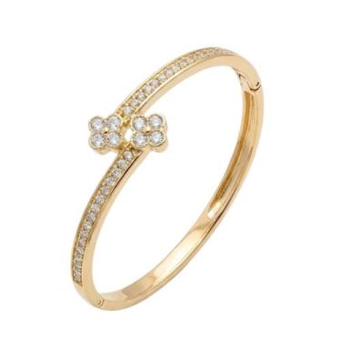 Imagem de Bracelete Fechado com Flor Zircônia Cristal Banhado a Ouro - Lazzuli J