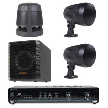 Imagem de Kit Som Caixa Subwoofer HS Eco Garden 360º Amplificador Slim 2 HS Eco 