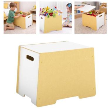 Imagem de Bau organizador brinquedos com tampa madeira 2 em 1 vira banquinho est