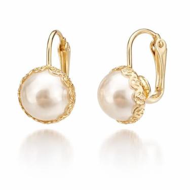 Imagem de Brinco Pressão Feminino Pérola Clássico Banhado a Ouro 18k - Couti