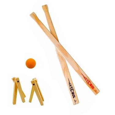 Imagem de Jogo de Madeira Tacobol Bets Brinquedo Tradicional ao Ar Livre com Tacos Tripes e Bola New Art