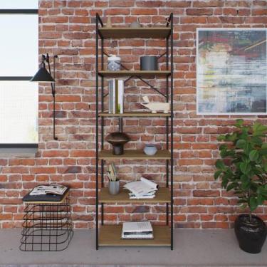 Imagem de Estante Alta com 6 Prateleiras 185x60x33cm Yon Marrom/Vermont/Preto - 