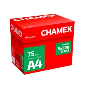 Imagem de Papel Sulfite, Chamex, A4, 75 Gramas, Branco, Caixa com 5 Pacotes de 500 Folhas