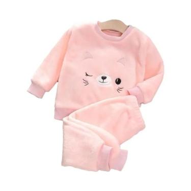 Imagem de Conjuntos De Pijamas De Flanela Coral Para Meninos E Meninas, 2 Peças,