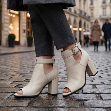 Imagem de Ankle Boot Sandália Feminina Napa Soft Salto Grosso Fivela Confortável