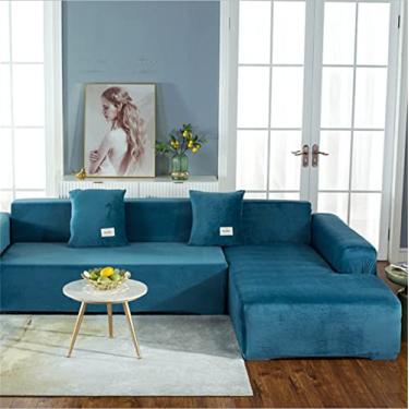 Imagem de Capa de sofá em forma de L, capa de sofá seccional - sofá seccional super espesso para seccional para 1 ② ③ 4 lugares elásticos de veludo para sofá protetor de móveis em forma de L - azul royal 4 assentos (235~30