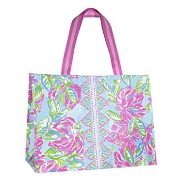 Imagem de Bolsa de compras Lilly Pulitzer XL Market Shopper, bolsa de supermercado reutilizável com alças de ombro confortáveis, Totally Blossom, X-Large