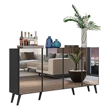 Imagem de Aparador Buffet Retrô com Espelho Multimóveis Veneza com 4 Portas Fg3559 Preto