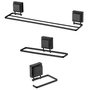 Imagem de kit lavabo banheiro preto fosco ventosa 03 peças Future