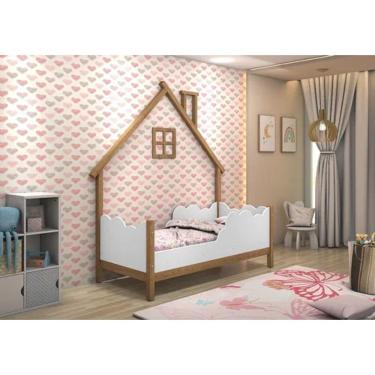 Imagem de Mini Cama Infantil Cristal Nuvem Casinha E Chaminé Menina Freijó/Branco