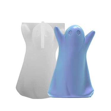 Imagem de vela silicone em formato fantasma 3D para decoração Halloween, sabonete feito à mão DIY reutilizável, vela caseiro fantasma requintado decoração ornamento Halloween