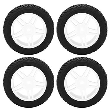 Imagem de 75mm RC Rubber Tires, Antislip Strong Cushioning RC Wheel Rim Tires Reasonable Durable 4PCS with Gasket for 1/14 Off Road Vehicle for Wltoys 144001(White)