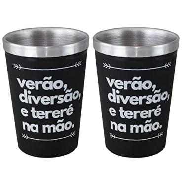 Imagem de Jogo Kit 2 Cuias Copos de Alumínio Termicos 300ml Preto Nosso Tereré
