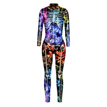 Imagem de Women Halloween Skeleton Jumpsuit Bodysuit Costume Scary Skull Print Long Sleeve Skinny Catsuit Medium