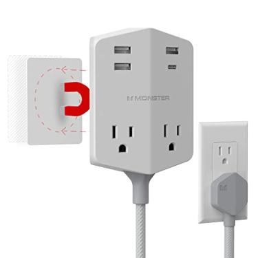 Imagem de Monster Extensor de saída de energia e cubo magnético, 2 saídas CA, 3 portas USB-A e 1 porta USB-C (20W), preto
