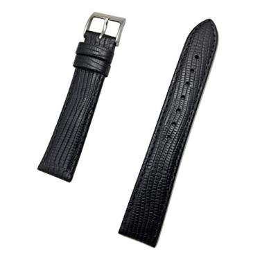 Imagem de Pulseira de relógio de couro genuíno preto de 18 mm | Couro legítimo de grão de lagarto traseiro, alça de pulso de substituição levemente acolchoada que traz nova vida a qualquer relógio (comprimento padrão masculino)