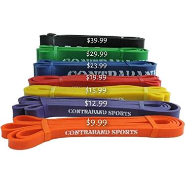 Imagem de Contraband Sports 7419 104 cm, faixas elásticas para levantamento de peso, faixas para levantamento de peso, faixas de levantamento de peso, faixas de assistência Pullup e faixas elásticas para ioga – academia, casa ou viagem (# 1 roxo, 104 cm)