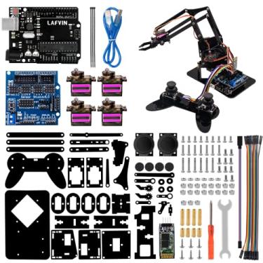 Imagem de LAFVIN 4DOF Acrylic Robot Mechanical Arm Claw Kit compatible with Arduino IDE DIY Robot with CD Tutorial