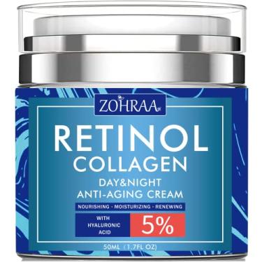 Imagem de Creme Retinol para o rosto – Hidratante facial com creme de colágeno e ácido hialurônico, antirrugas reduz linhas finas com vitamina C + E ingredientes naturais creme antienvelhecimento dia e noite para mulheres e homens